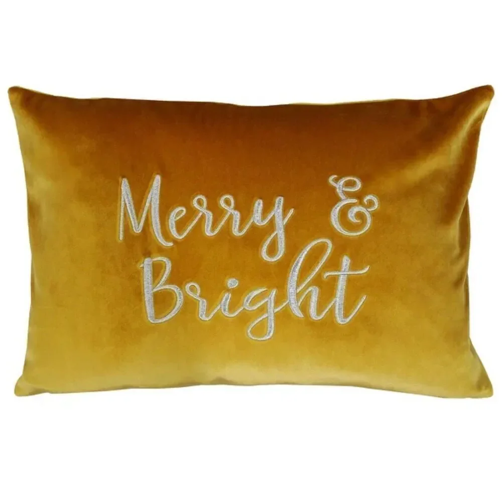 Rodeo Home gold Merry and Bright Christmas pillow